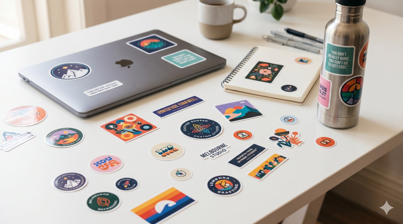 Custom die-cut and round logo stickers printed on waterproof vinyl
